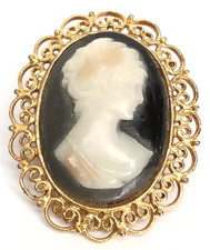 Antique Carved Shell Cameo Brooch/Pendant in Gold-Toned Twisted Rope Frame — listing 3