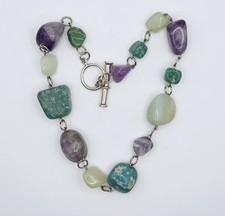 Beaded Station Necklace with Faceted Quartz, Amazonite Coin Beads & Crystal Bicone Accents — listing 3