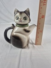 Vintage Ceramic Figural Siamese Cat Teapot with Red Bow