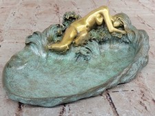Art Nouveau Gilt Bronze Leaf-Form Pin Tray / Trinket Dish with Reclining Nude Winged Fairy — listing 2