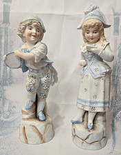 Bisque Porcelain Boy and Girl Figurine with Lollipop on Grassy Base with Mushrooms — listing 4