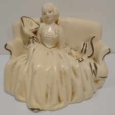 Vintage Chalkware Figurine of a Seated Elderly Woman in Bonnet and Shawl — listing 4