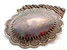 Sterling Silver Southwestern Stamped Oval Concho Dangle Earrings with Diamond Repoussé Center — listing 2