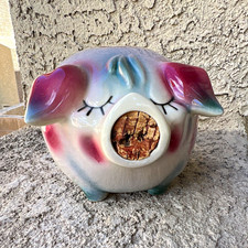 Vintage 1957 Hull Pottery Corky Pig Bank with Gold Trim