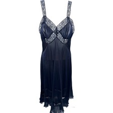 Vintage R.E.O. Originals Navy Blue Dress with Ivory Leaf Lace Collar — listing 3