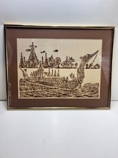 Pair of Framed Thai Temple Rubbings on Black Silk (Ramakien Warrior & Royal Barge) — listing 5
