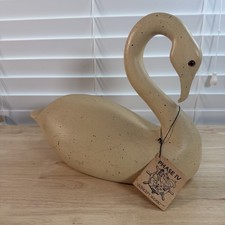 Hand-Carved Wooden Swan Decoy with Crackle Paint Finish, Artist Signed — listing 6