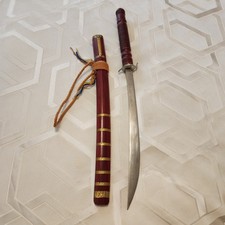 Southeast Asian Dha Sword with Hand-Carved Wooden Scabbard and Handle — listing 4