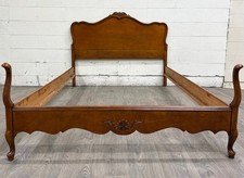 Vintage 1950s French Provincial Louis XV Style Full Size Bed Frame with Carved Wood Headboard and Footboard — listing 2