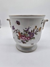 White Ceramic Lion Head Cachepot / Jardinière with Lion Mask Handles, Made in Portugal