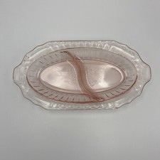 Anchor Hocking Mayfair Open Rose Pink Depression Glass Divided Relish Dish — listing 3
