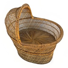Vintage Wicker Baby Bassinet on Folding Rocking Stand with Mattress Pad — listing 2