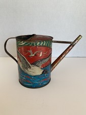 Vintage Tin Litho Child's Toy Watering Can with Circus/Carousel Graphics — listing 3