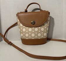 Spartina 449 Daufuskie Island Linen-Blend Drawstring Bucket Handbag with Black & Cream Cross Print — listing 4