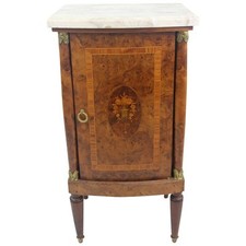 Antique French Louis XV/XVI Transitional Style Marquetry Petite Commode Nightstand with Breche d'Alep Marble Top — listing 6