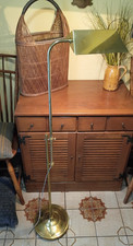 Vintage Brass Double-Arm Floor Lamp with Black Paper Shade — listing 6