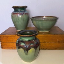 Studio Art Pottery Vase with Blue Drip Glaze and Ruffled Rim — listing 6