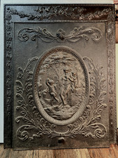 Antique Cast Iron Fireplace Summer Cover / Fireback with Flaming Torch Urn and Laurel Motif No visible marks — listing 6