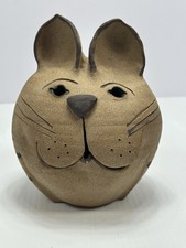 Studio Pottery Stoneware Sitting Cat Figurine, Calico Glaze with Google Eyes — listing 2