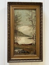 Vintage Original Oil Painting Landscape with River and Trees in Ornate Gilt Frame — listing 4