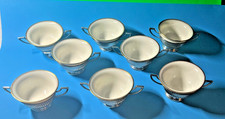 Antique Sterling Silver Pierced Bouillon Cup Holder & Saucer with Porcelain Rose Insert — listing 5