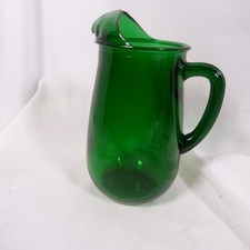 Vintage Emerald Green Hand-Blown Glass Pitcher with Applied Handle — listing 4