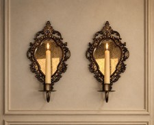 Antique Brass Two-Arm Mirrored Wall Sconce with Tassel Swag Detail — listing 3