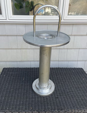 Vintage Art Deco Smoking Stand with Pink Ceramic Sand Dollar Ashtray on Brass Frame — listing 4