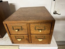 Vintage Wooden Card Catalog File Drawers (Set of 2), Mahogany with Brass Label Holders — listing 4