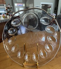 Vintage Clear Pressed Glass Deviled Egg Serving Dish with Hobnail Center and Scalloped Petal Rim — listing 5