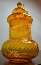 Hand-Blown Optic Swirl Glass Ewer / Decanter with Frosted Applied Handle and Ball Stopper — listing 4