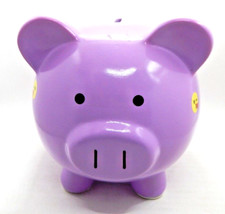 Modern Pink Ceramic Piggy Bank with Closed Eyelash Detail