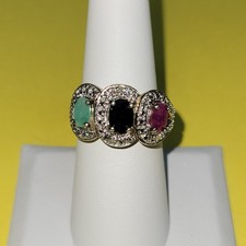 Vintage Three-Stone Gold-Tone Men's Ring with Clear Round Stones — listing 5