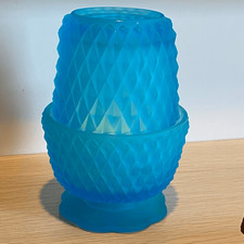 Vintage Blue Diamond-Point Pressed Glass Flared Vase — listing 6