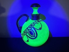 Vintage Green Uranium Glass Ribbed Carafe / Bedside Water Carafe, 6 inches — listing 4