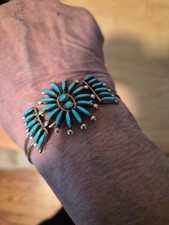 Native American Sterling Silver Turquoise Pendant on Rope Chain Necklace — listing 2