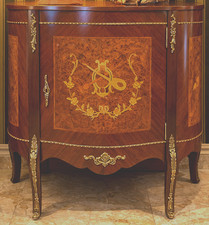 Louis XV Style Marquetry Bombé Marble-Top Side Cabinet with Gilt Bronze Mounts — listing 3