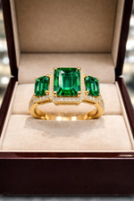 14K Yellow Gold Oval Emerald & Diamond Accent Ring with Ribbed Shoulders — listing 2