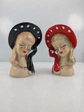 Vintage 1950s Ceramic Lady Head Vase with Pink Hat and Gold Trim — listing 4