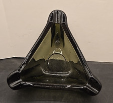 Vintage Smoke Black Glass Diamond-Shaped Triangle Dish / Ashtray, 5" x 3.75"