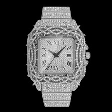 Fully Iced-Out Square Roman Numeral Fashion Watch (Cartier-Style Homage, Not Authentic) — listing 6