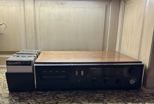 Vintage Mid-Century Bedroom Set: Lloyd's Multiplex Stereo Radio Nightstand with Flip-Clock and Matching 8-Drawer Dresser