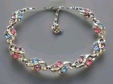 Vintage Crown Trifari Silver-Tone Flower Charm Necklace with Clear Rhinestones, ~14 inch — listing 3