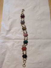 Vintage Multi-Stone Oval Panel Link Bracelet with Box Clasp and Spring Hinge