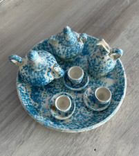 Miniature Blue Spongeware Pottery Tea Set, 9 Pieces (2.5" Tall) — listing 6