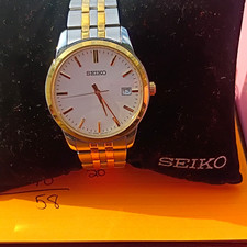 Seiko Two-Tone Stainless Steel Quartz Watch, Black Dial, Date, Water Resist 50M 7N42 series