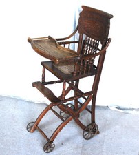 Antique Oak Convertible Child's High Chair with Cane Seat and Fold-Down Tray — listing 6