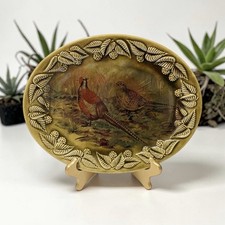 Antique Porcelain Game Bird Platter with Hand-Colored Pheasant Transfer, Embossed Scroll Rim, Gilt Trim