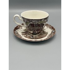 Vintage Brown Transferware Floral Teacup — listing 4