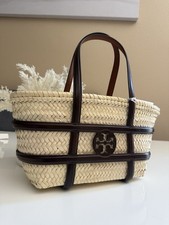 Tory Burch Metallic Gold Woven Straw & Silver Leather Chain-Strap Tote Purse — listing 3